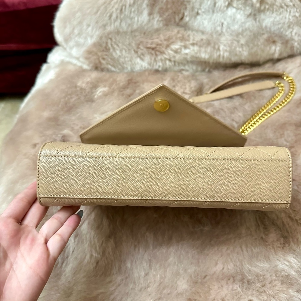 Yves Saint Laurent Envelope Medium Beige Tan Triquilt Shoulder Bag - Picture 9 of 16
